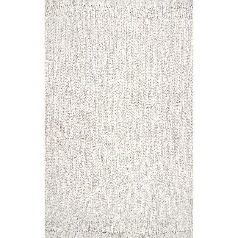 Ivory Braided Square Synthetic Indoor/Outdoor Rug