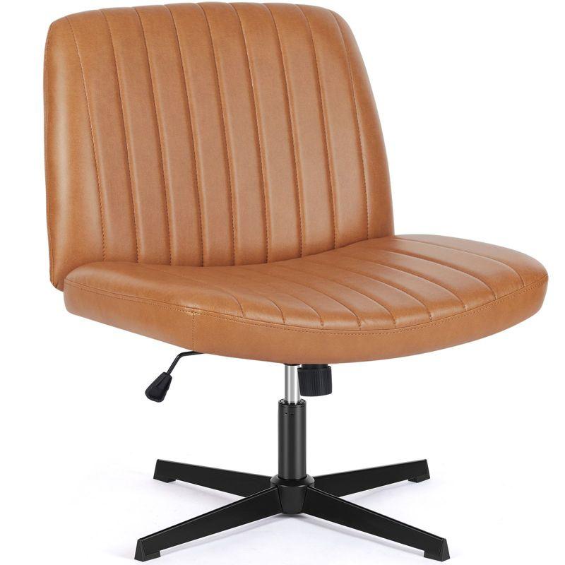 Sweetcrispy Upholstered Armless Swivel Task Chair| Brown