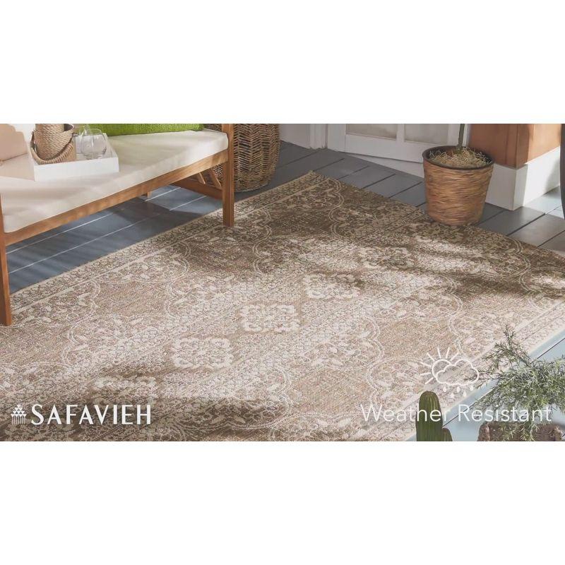 Cream and Beige Geometric Synthetic 4' Square Area Rug