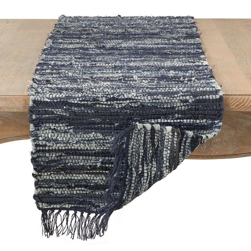 Navy Blue Cotton Denim Chindi Table Runner 13 x 120 in