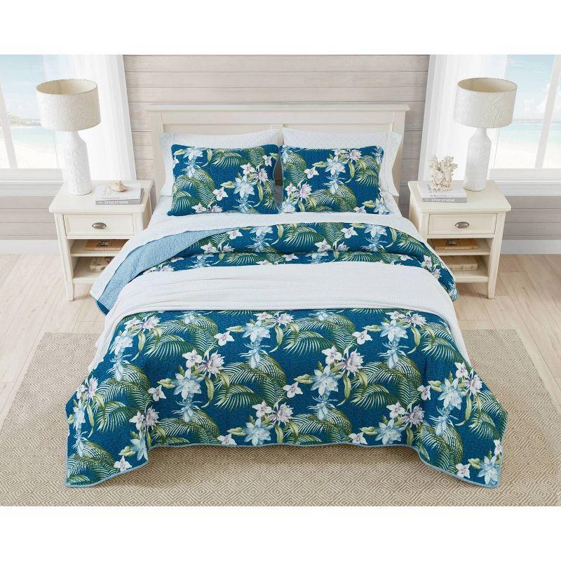 Tommy Bahama Southern Breeze Blue Cotton Reversible Quilt Set