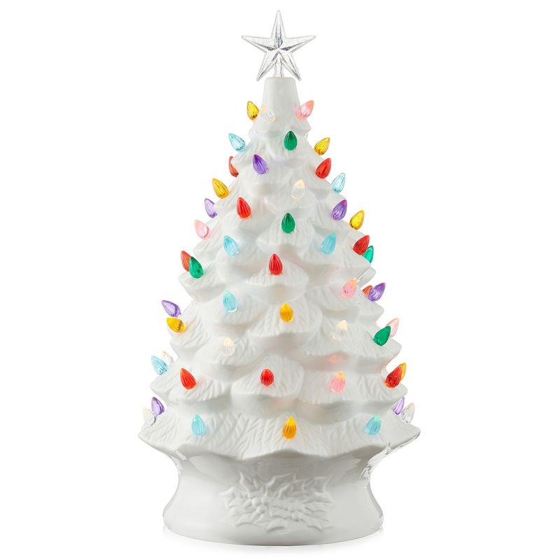 24-Inch White Ceramic Christmas Tree with Multi-Color Lights