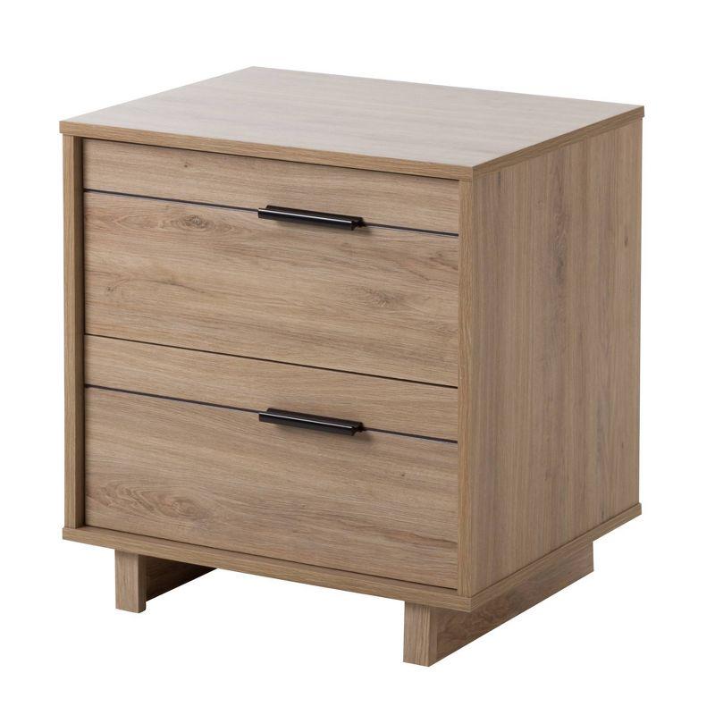 Fynn Rustic Oak 2-Drawer Nightstand with Black Metal Hardware