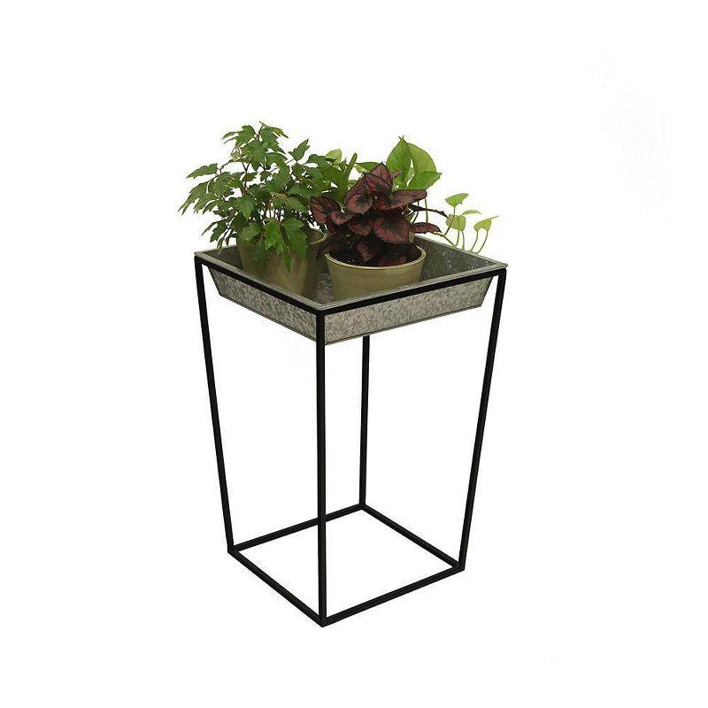 22" Tall Large Iron Arne Plant Stand with Galvanized Tray, No Assembly - ACHLA Designs