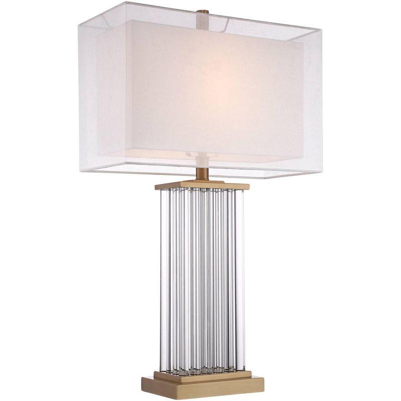 Vienna Full Spectrum Darcia Modern Luxury Table Lamp 29" Tall Clear Crystal Glass Column Double Rectangular Shade for Bedroom Living Room House Home