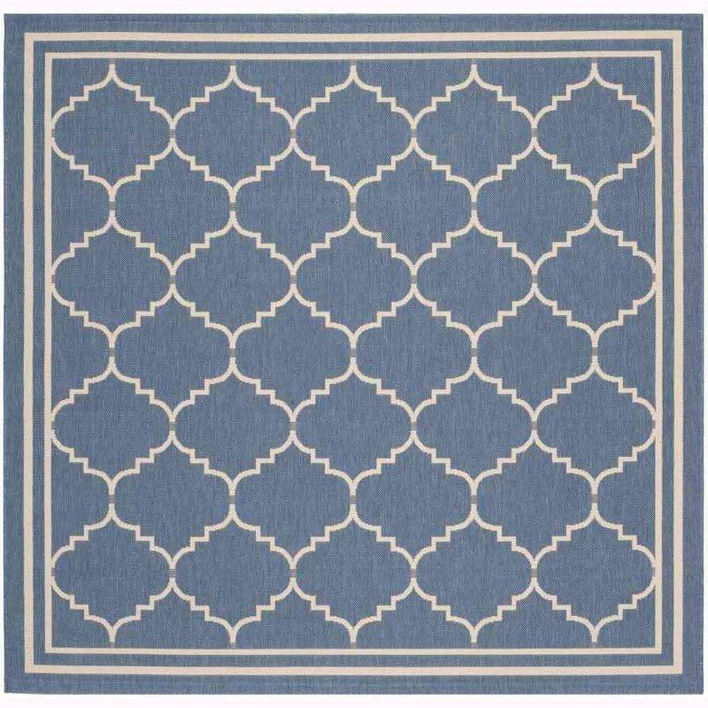 Courtyard Blue Geometric 6'7" Square Indoor/Outdoor Rug