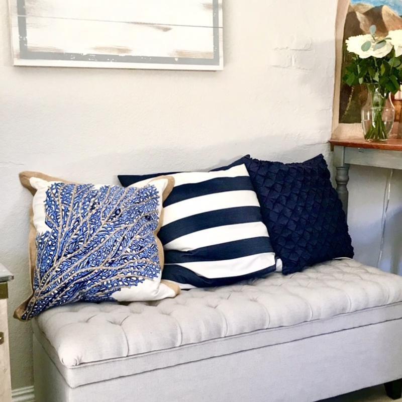 Saro Neptunian Collection Embroidered Cotton Throw Pillow