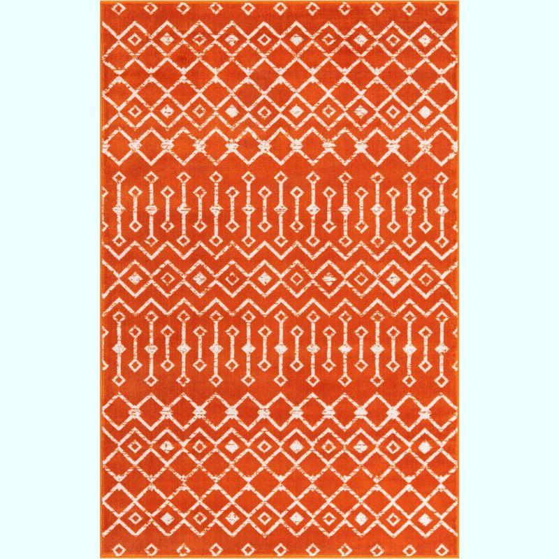 Rectangular Orange Trellis Stain-Resistant Synthetic Rug