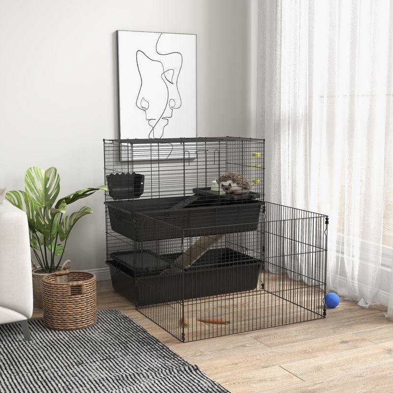 PawHut Small Animal Cage with Playpen, Multi-level Pet Habitat Indoor for Guinea Pigs Hedgehogs Bunnies with Accessories, 42" x 32.5" x 36"