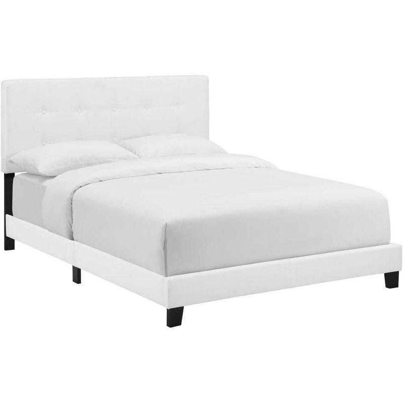 King White Upholstered Wood Frame Bed with Tufted Headboard