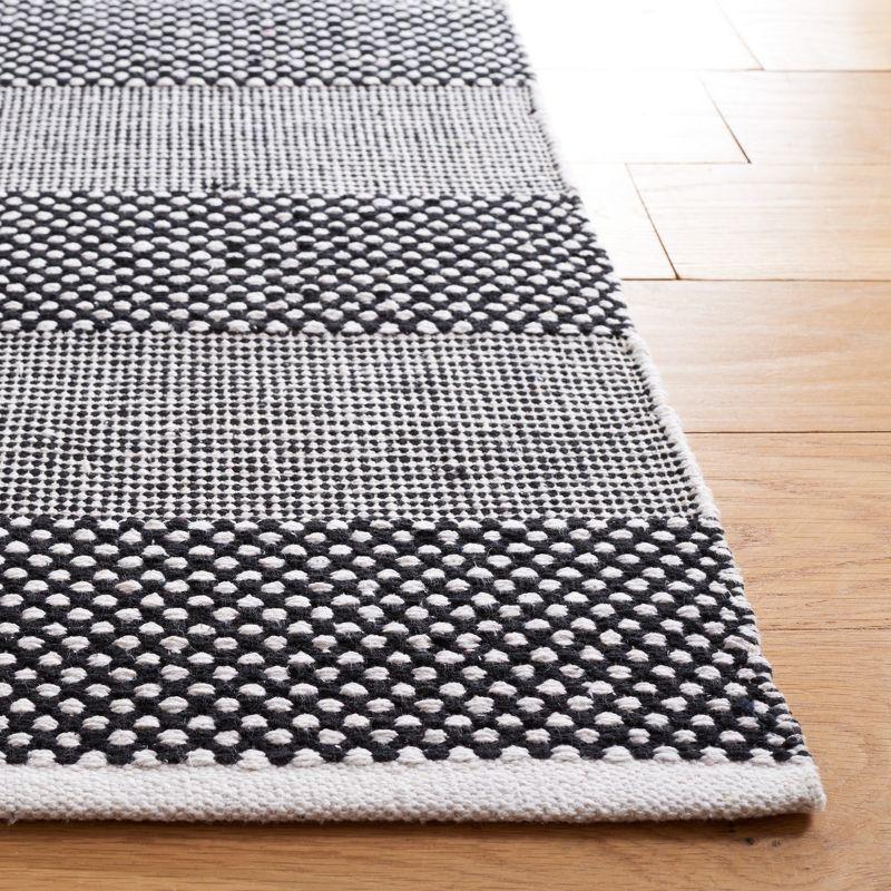 Ivory and Black Striped Kilim Flat Weave Runner Rug