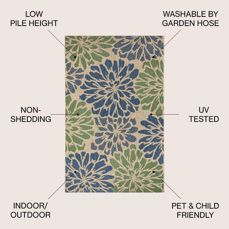 9' X 12' Zinnia Modern Floral Textured Weave Indoor/Outdoor Area Rug, Navy/Green - JONATHAN Y