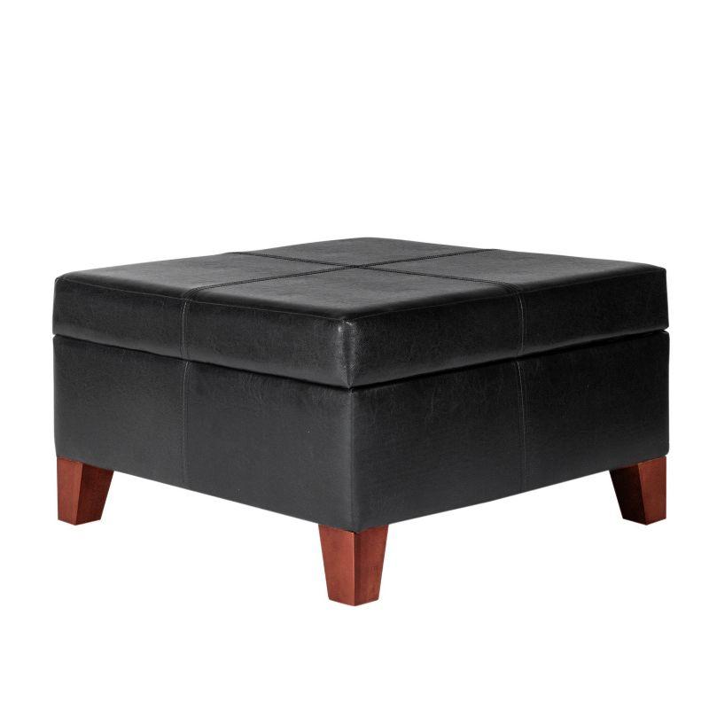 Tufted Black Faux Leather Square Cocktail Ottoman