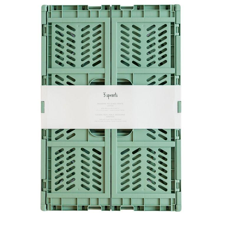 3 Sprouts Rectangular Recycled Plastic Foldable Crate (Large Size) - Green