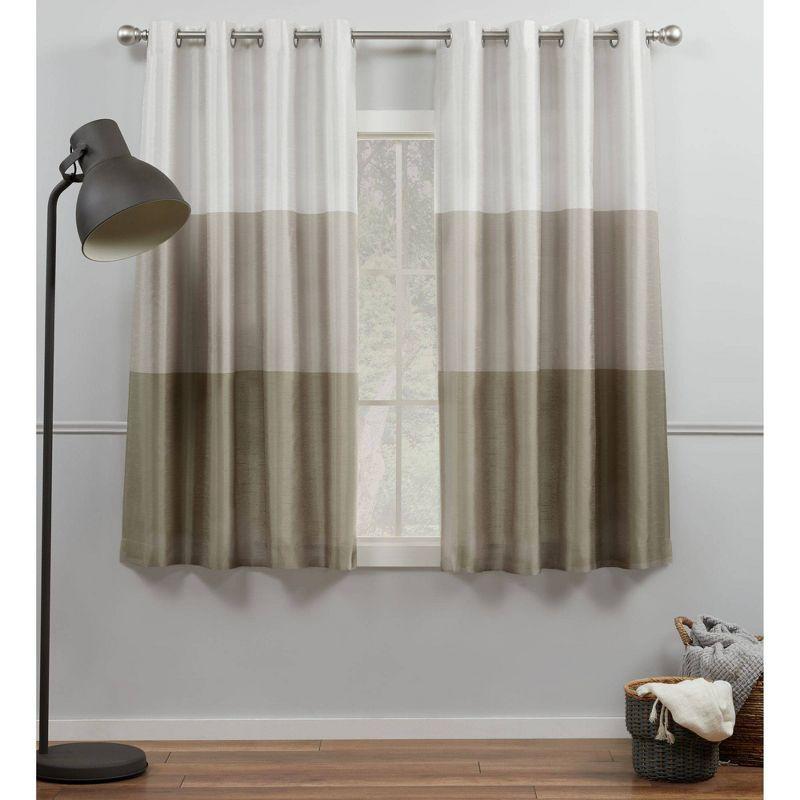 Set of 2 96"x54" Chateau Striped Faux Silk Grommet Top Window Curtain Panel Taupe: Room Darkening Drapes, Exclusive Home