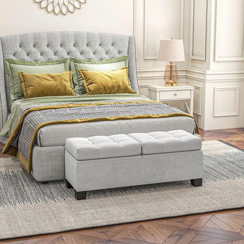 HOMCOM End of Bed Bench, Upholstered Storage Bench with Steel Frame and Safety Hinges