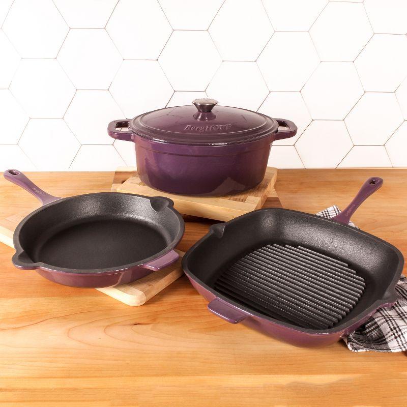 BergHOFF BergHOFF Neo 4 Pc Cast Iron Cookware Set with Fry Pan, Grill Pan, and 5Qt. Covered Dutch Oven