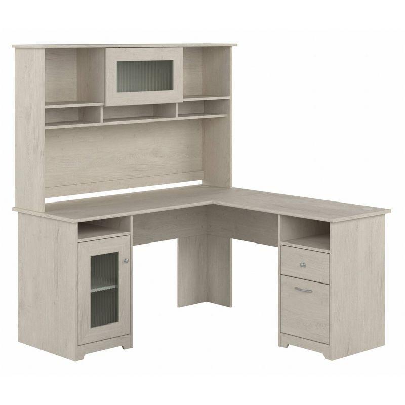 Cabot 60W L Shaped Computer Desk with Hutch Linen White Oak - Bush Furniture: Executive Workspace, File Storage