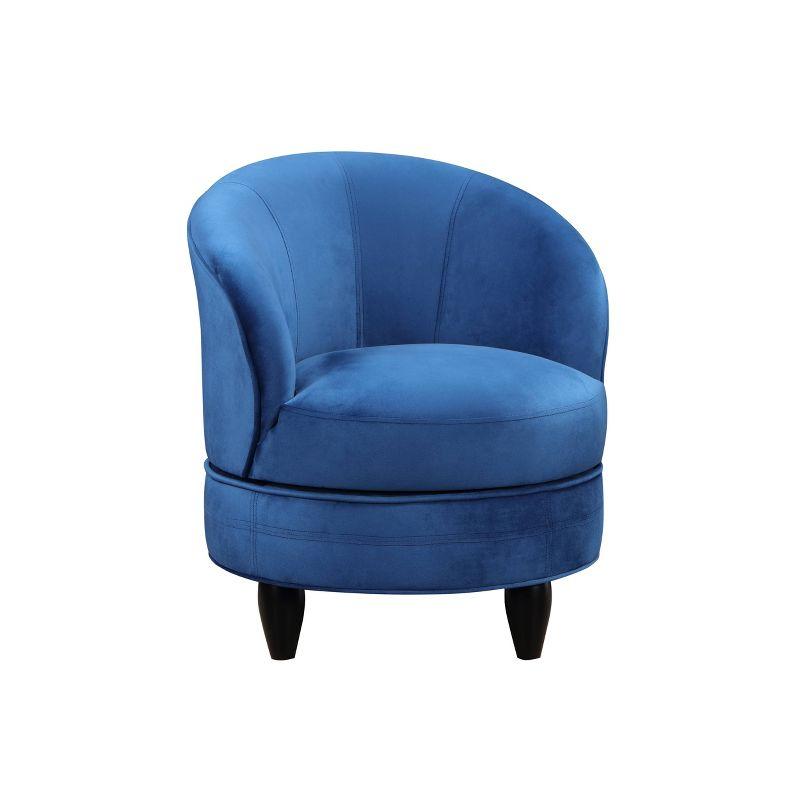 Sophia Blue Velvet Swivel Barrel Accent Chair with Wood Base