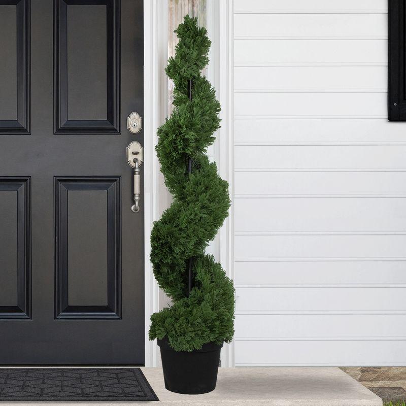 Northlight Real Touch™ Artificial Cedar Spiral Topiary Tree in Black Pot, Unlit - 5'