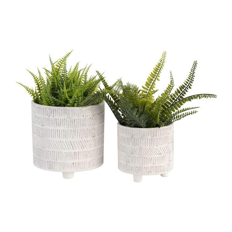 Sagebrook Home 2-Piece Set of Ceramic Planters Stylish Footed Plant Stand Set for Indoor or Outdoor