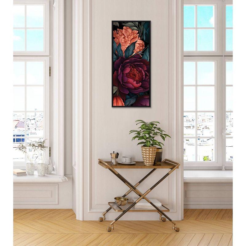 Kate & Laurel All Things Decor 18"x40" Sylvie Dark Academia Floral in Rich Jewel Tones Framed Canvas by The Creative Bunch Studio Black