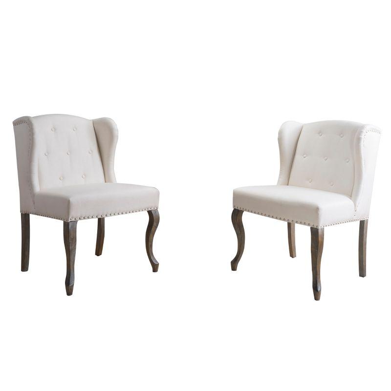 Beige Wingback Wood Accent Chairs with Button Tufting, Set of 2