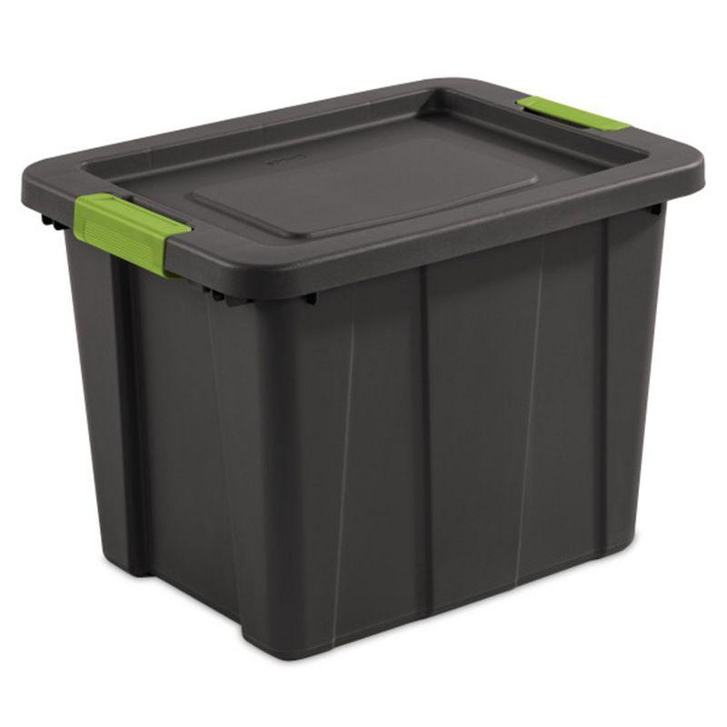 Tuff1 30-Gallon Stackable Black Plastic Storage Tote with Green Latches