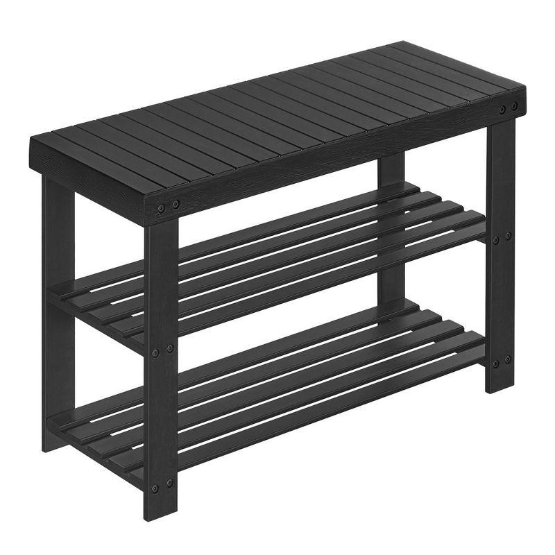 Black Bamboo 3-Tier Shoe Rack Bench with Storage