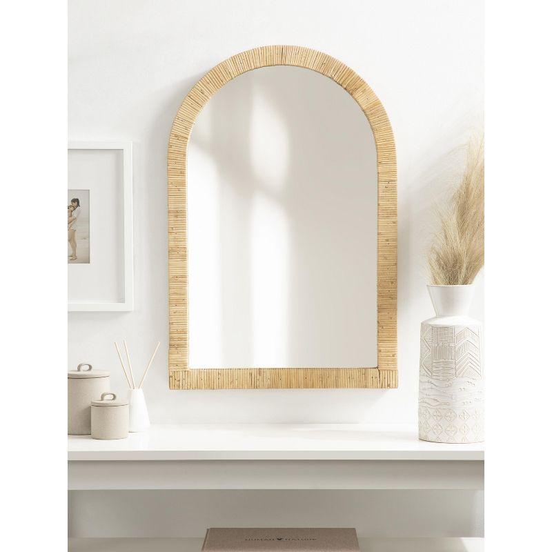 Natural Rattan Arch Wall Mirror, 20x30, Boho Design