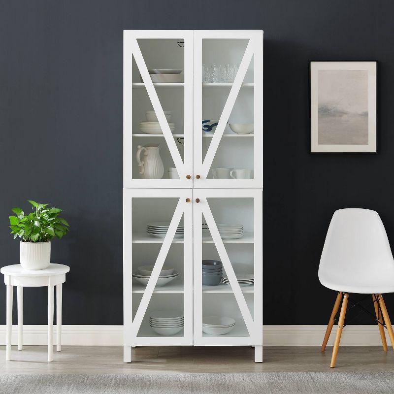 White Tall Cabinet with Adjustable Shelving and Glass Doors