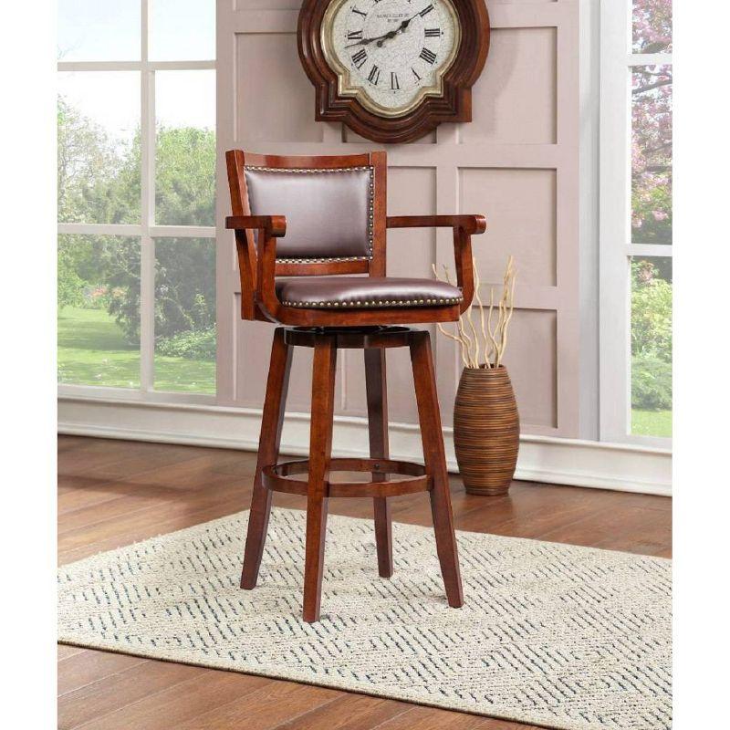 Cherry 34" Faux Leather Swivel Extra Tall Bar Stool