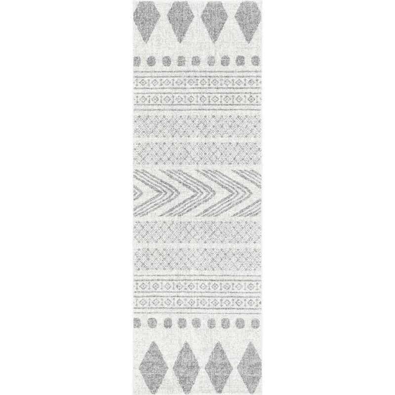 Geometric Gray Synthetic Easy-Care Runner Rug, 2' 8" x 8'