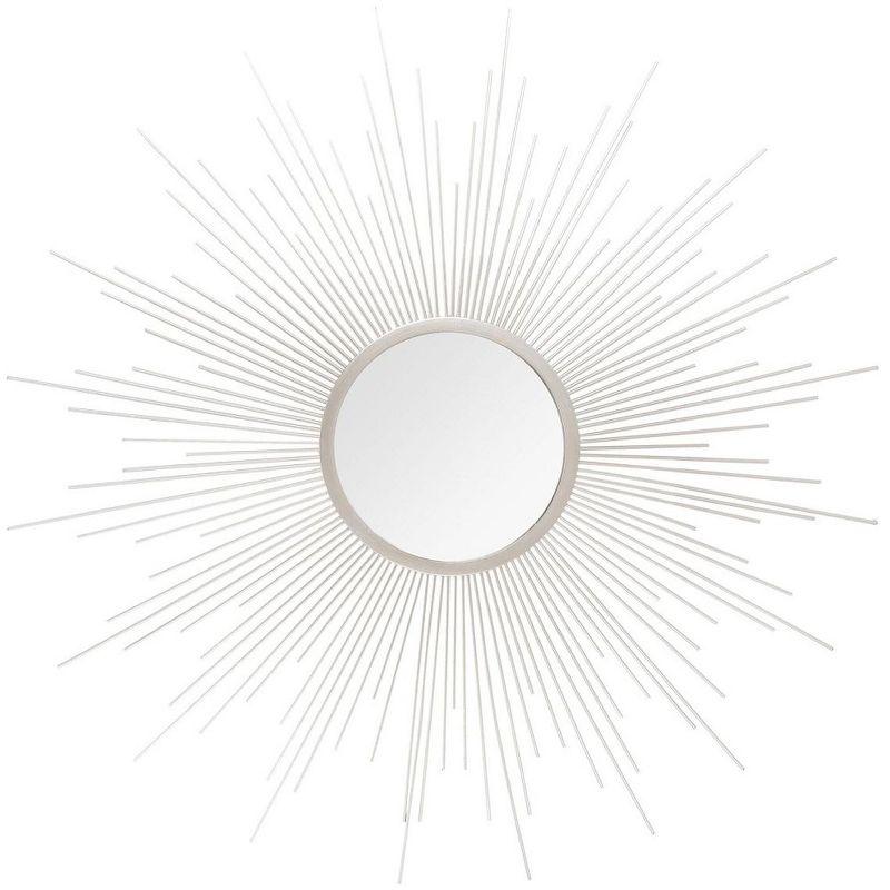 Contemporary Cream Wood Sunburst Round Mirror 36"