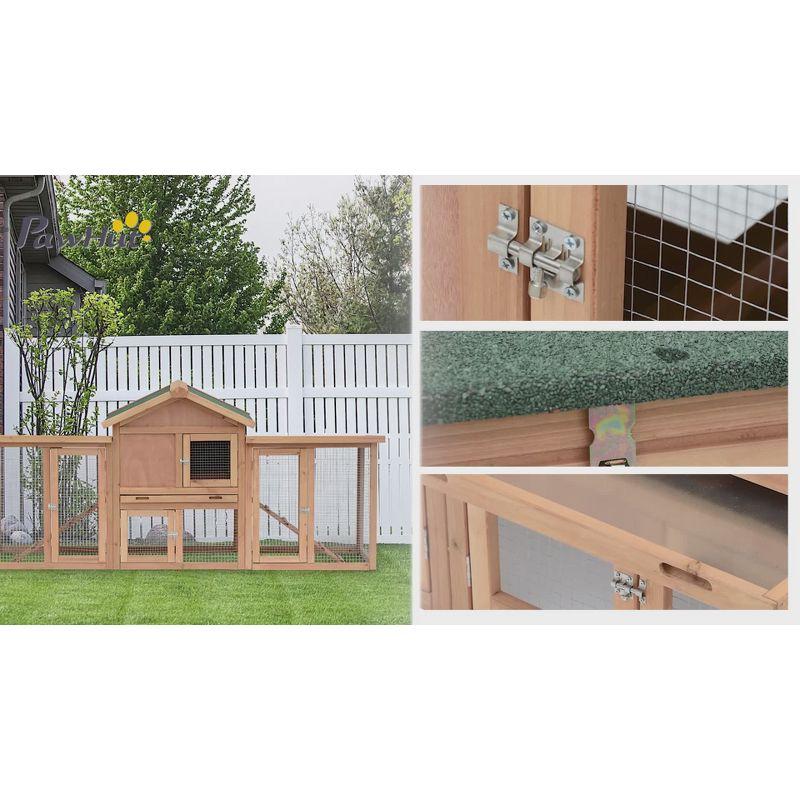 PawHut 80" Wooden Chicken Coop House, Backyard Hen Poultry Cage with Nesting Box, Double Run, Removable Tray and Asphalt Roof