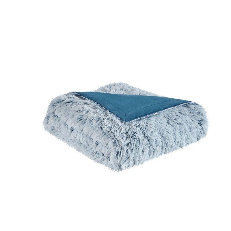 50"x60" Teal Shaggy Faux Fur Reversible Throw Blanket