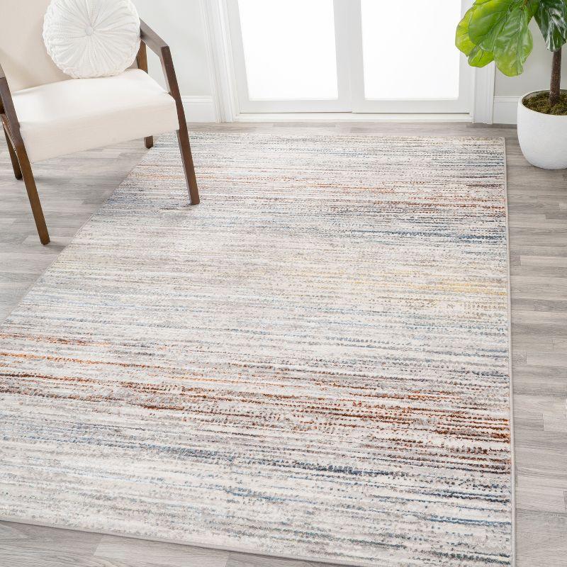 Gray and Blue Striped Synthetic 4' x 6' Area Rug