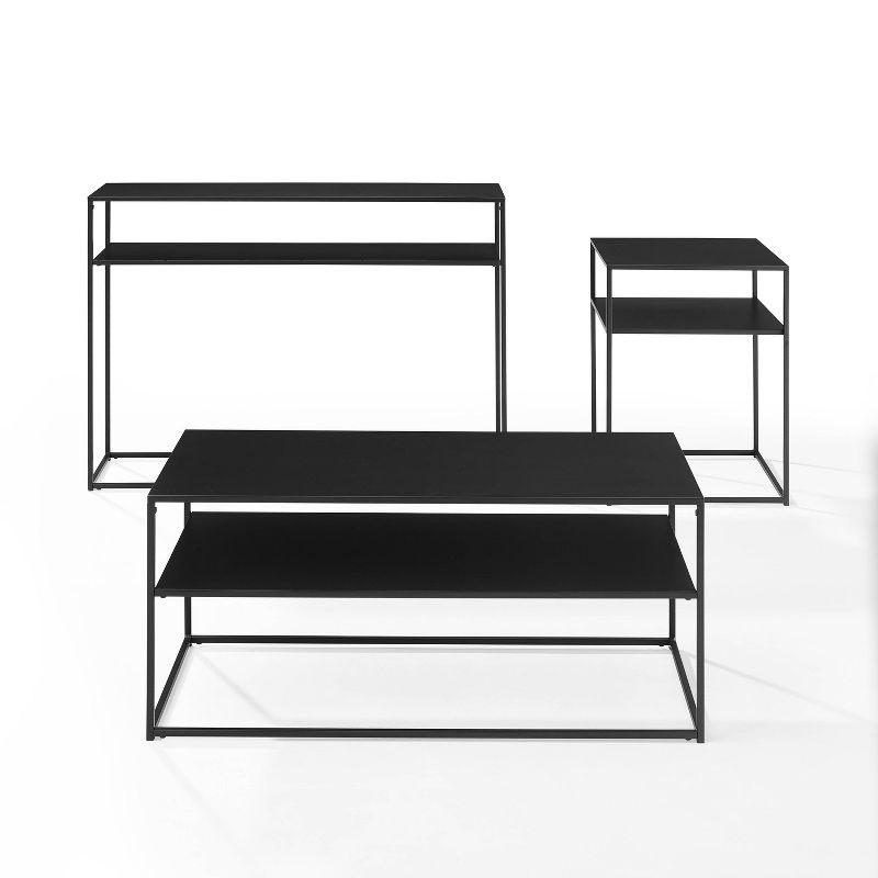 3pc Braxton Coffee Table Set - Coffee Table, Console Table and End Table Matte Black - Crosley: Modern Industrial Style with Open Shelves