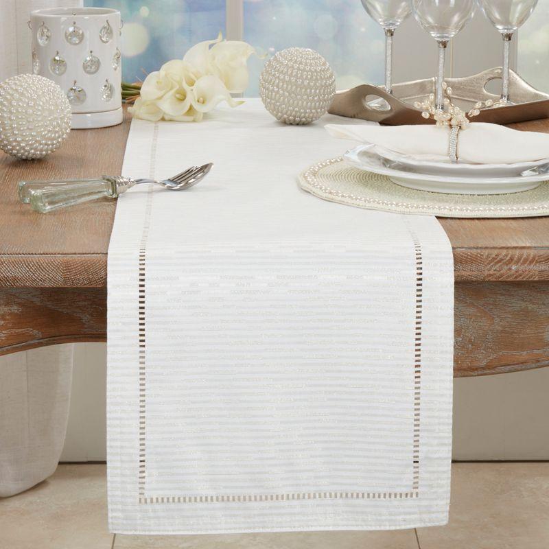 Gray Geometric Hemstitched Polyester Table Runner