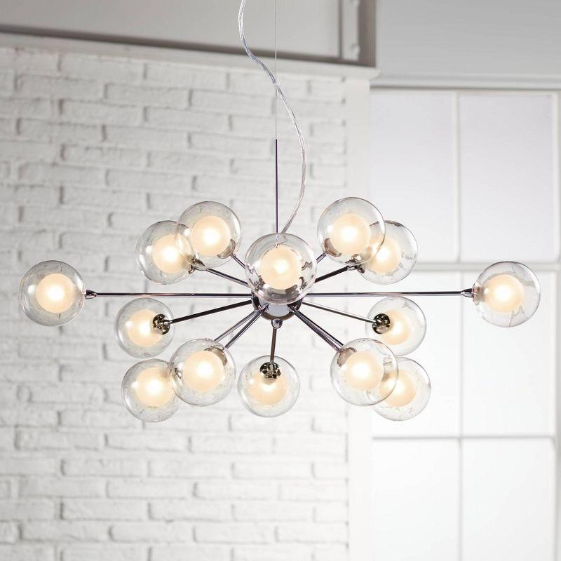 Possini Euro Design Spheres Chrome Chandelier 30" Wide Mid Century Modern Sputnik Glass Shade 15-Light Fixture for Dining Room House Kitchen Island