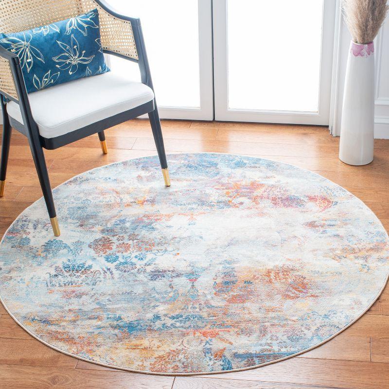 Vintage Persian Blue and Beige Round Synthetic Area Rug