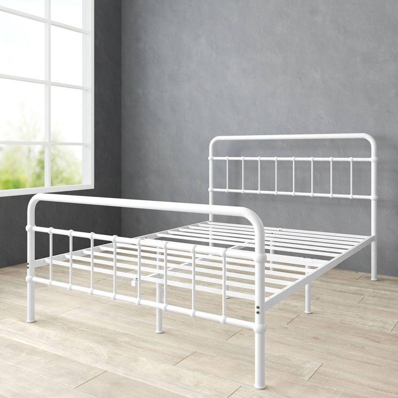 Florence White Queen Metal Platform Bed Frame with Headboard