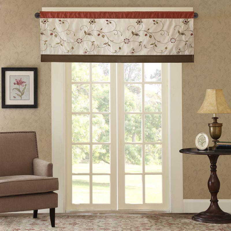 Serene Floral Embroidered 50'' W Window Valance