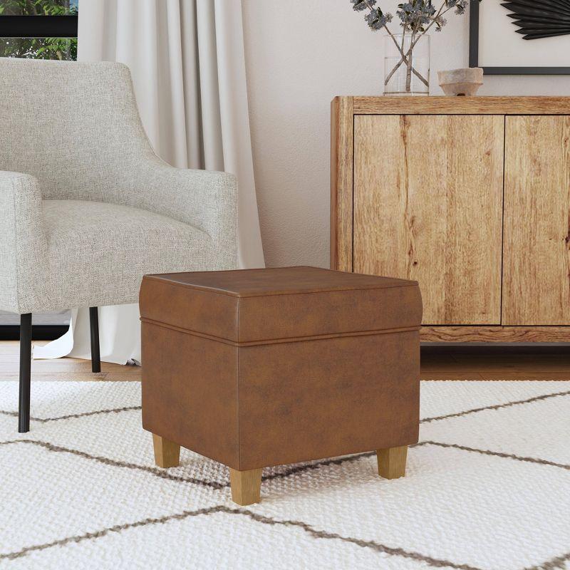 Brown Faux Leather Tufted Square Storage Ottoman with Lift Off Top