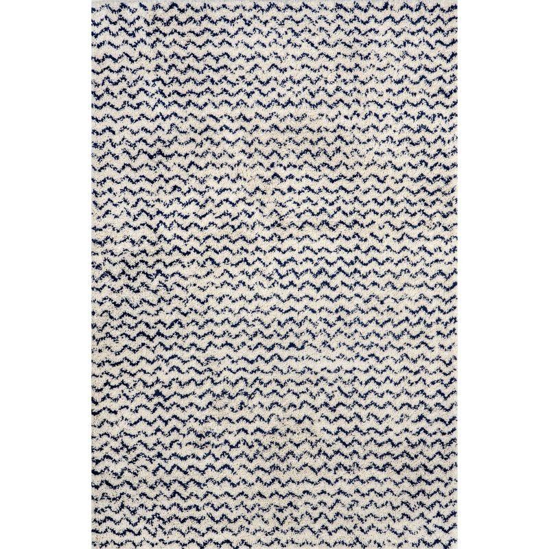 Nuloom Cuellar Striped 9x12 Shag Indoor Area Rug for Living Room Bedroom Dining Room Nursery, Navy/Ivory