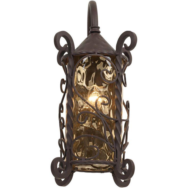 John Timberland Casa Seville Vintage Rustic Outdoor Wall Light Fixture Dark Walnut Scroll 18 1/2" Champagne Hammered Glass for Post Exterior Barn Deck