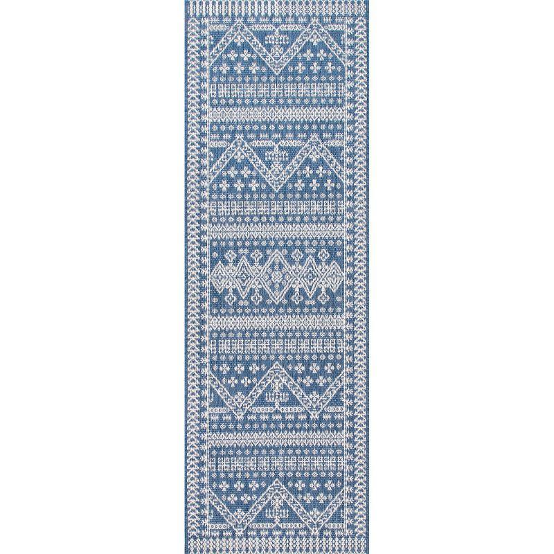 Kandace Blue and White Synthetic Outdoor Runner Rug