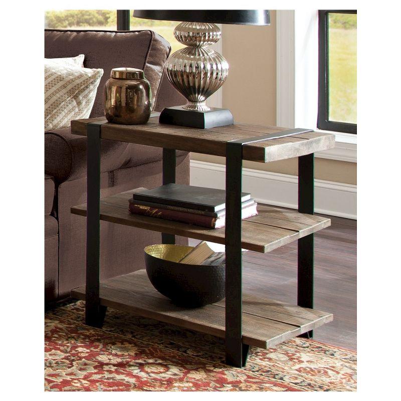 27" Modesto Wide 2 Shelf End Table with Metal Strap, Reclaimed Wood - Alaterre Furniture: Rustic Industrial Design, Black Frame