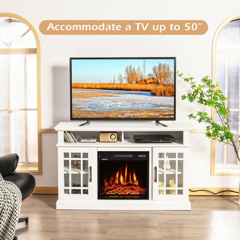 Costway 48'' Fireplace TV Stand W/ 1400W Electric Fireplace for TVs up to 50 Inches White