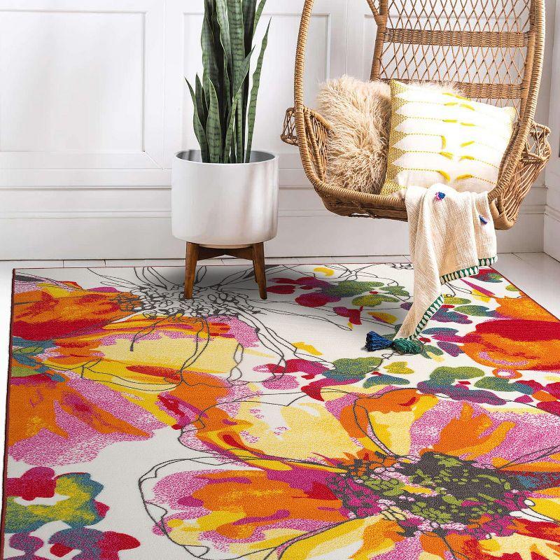 World Rug Gallery Modern Bright Flowers Non-Slip Area Rug